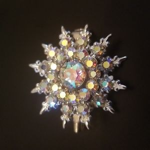 Aurora Borealis Crystal Snowflake Brooch